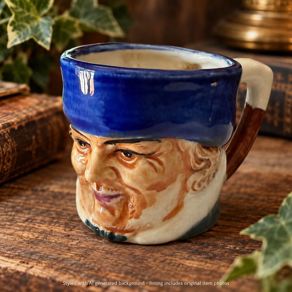 Vintage Miniature Toby Style Jug, Hand Painted Character Mug, 2.5" Ceramic Face